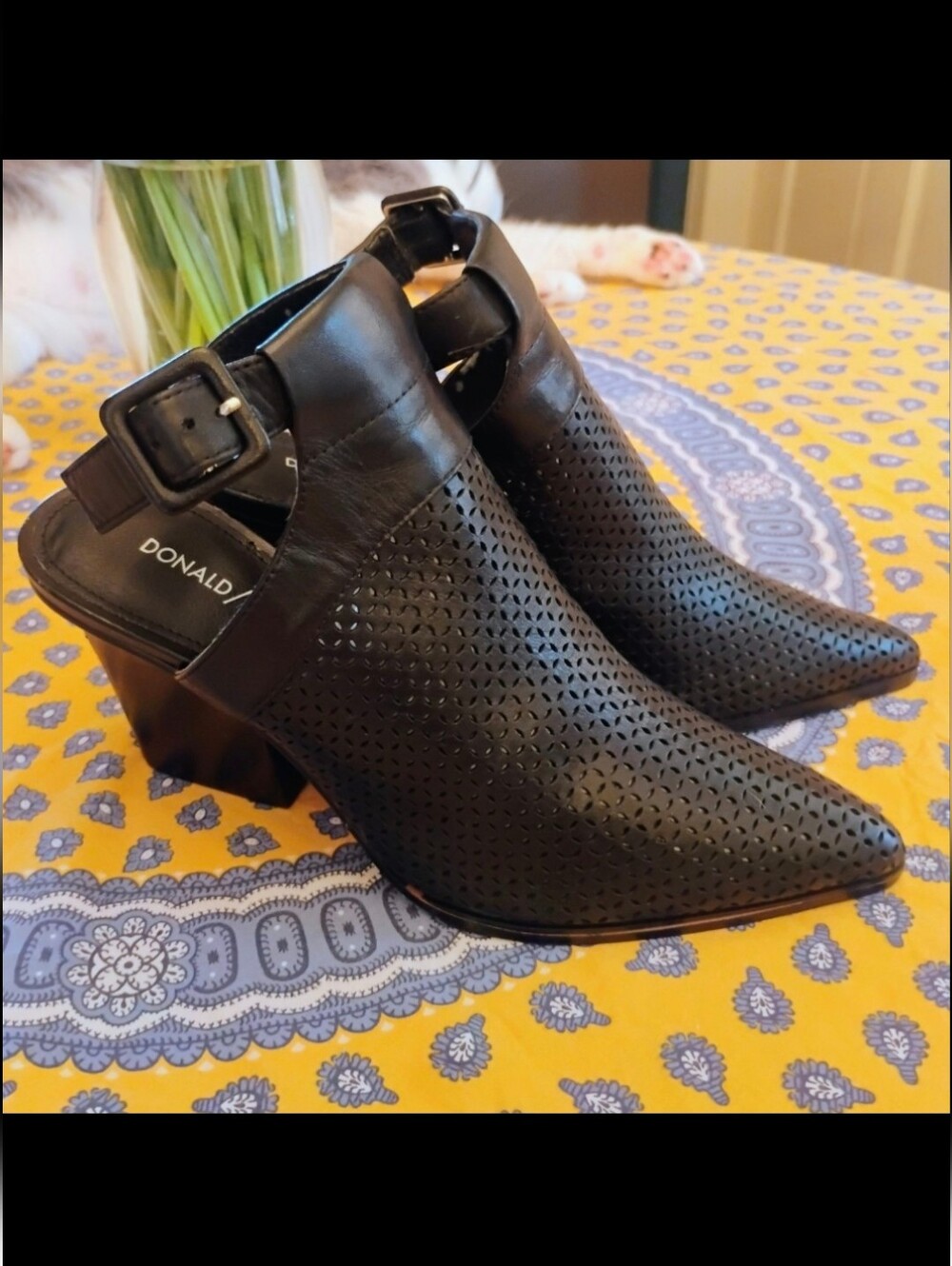 Donald J. Pliner Black Perforated Leather Slingback Mule Booties – Size 8